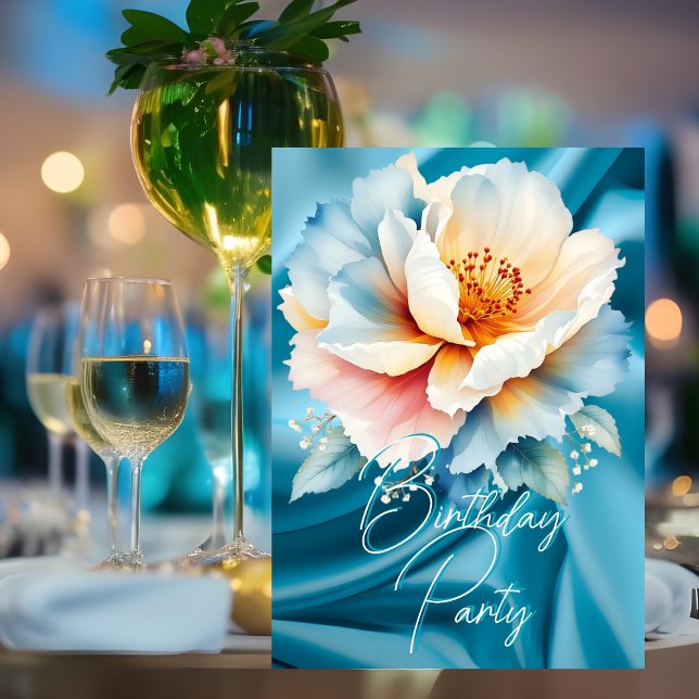 Invitación Fiesta de cumpleaños Delicada Floral Rosa Azul (Subido por el creador)