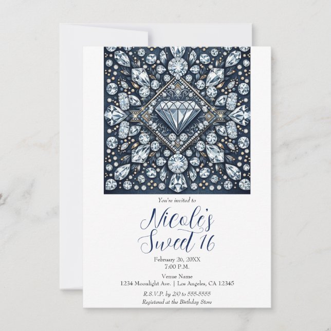 Invitación Fiesta de Cumpleaños Denim & Diamonds Bling Dulces (Anverso)