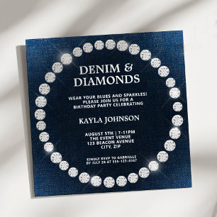 Invitación Fiesta de Cumpleaños Denim Diamonds con Halo Cuadr