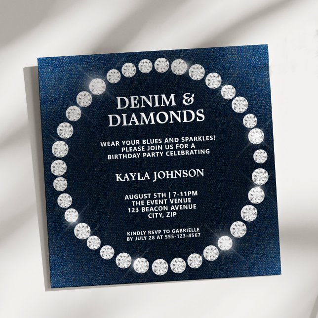 Invitación Fiesta de Cumpleaños Denim Diamonds con Halo Cuadr (Subido por el creador)