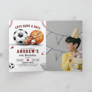 Invitación Fiesta de Cumpleaños Deportes Baloncesto Fútbol So