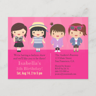 Invitación Fiesta de Cumpleaños Desfile de Moda de Chicas Lin