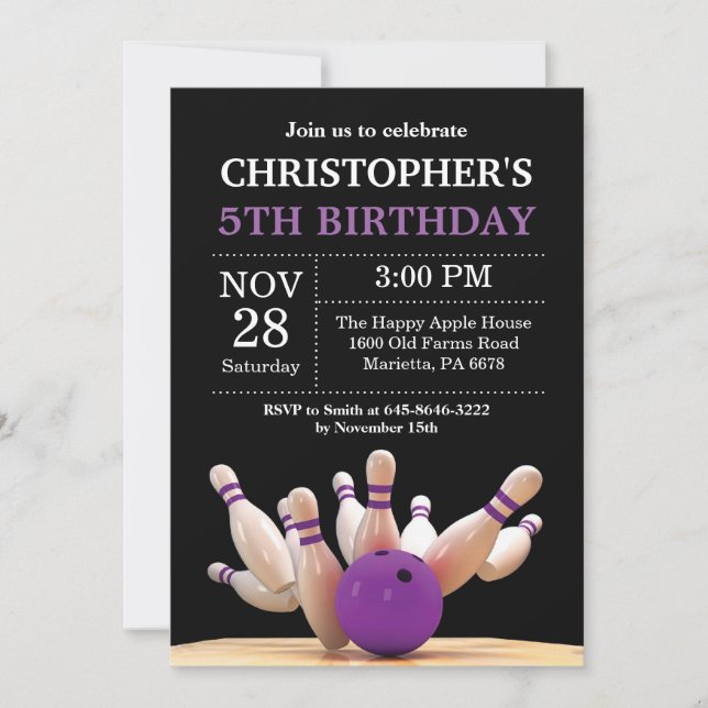 Invitación Fiesta de cumpleaños Día de juerga morada (Anverso)
