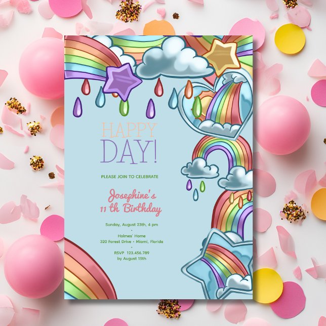 Invitación Fiesta de cumpleaños día feliz arcoíris (Subido por el creador)