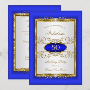 Invitación Fiesta de Cumpleaños Diamante Blanco Oro Azul Real