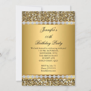 Invitación Fiesta de Cumpleaños Diamante Brillo Dorado 2