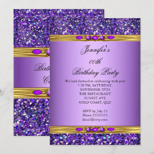 Invitación Fiesta de Cumpleaños Diamante Dorado Purpurina
