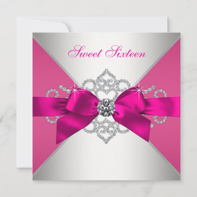 Invitación Fiesta de Cumpleaños Diamantes Blancos Rosa Fuerte (Anverso)
