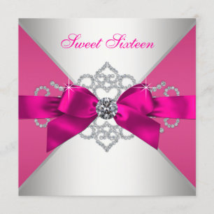 Invitación Fiesta de Cumpleaños Diamantes Blancos Rosa Fuerte