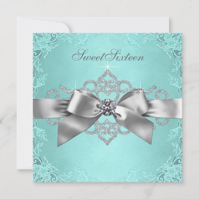 Invitación Fiesta de cumpleaños Diamantes Blancos Turquesa Az (Anverso)