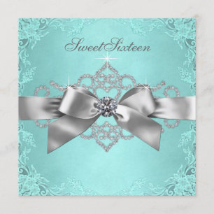 Invitación Fiesta de cumpleaños Diamantes Blancos Turquesa Az