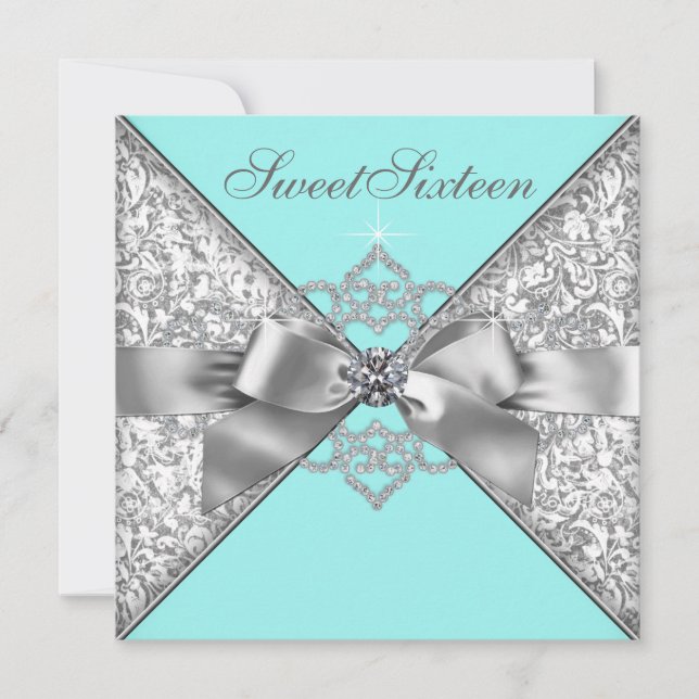 Invitación Fiesta de cumpleaños Diamantes Blancos Turquesa Az (Anverso)