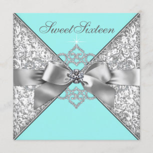 Invitación Fiesta de cumpleaños Diamantes Blancos Turquesa Az