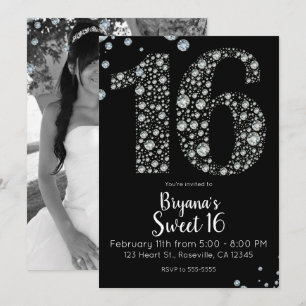 Invitación Fiesta de Cumpleaños Dieciséis 16 Brillo de Diaman