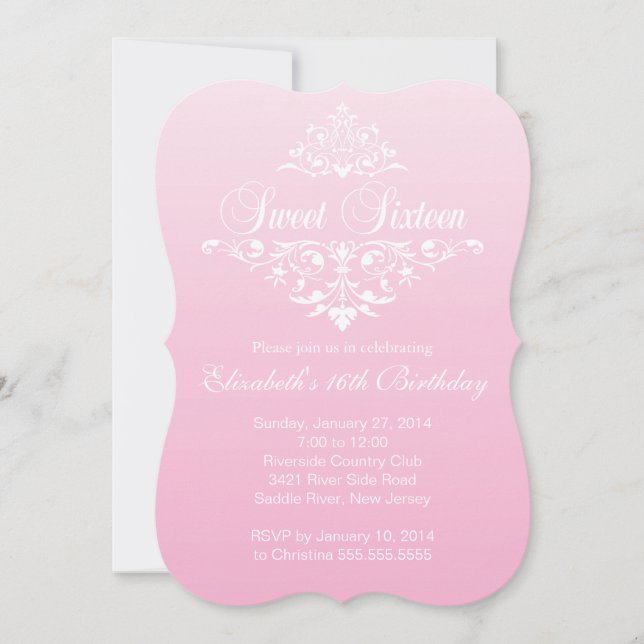 Invitación Fiesta de cumpleaños dieciséis días del Fancy Pink (Anverso)