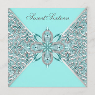Invitación Fiesta de Cumpleaños Dieciséis Dulce Azul Turquesa