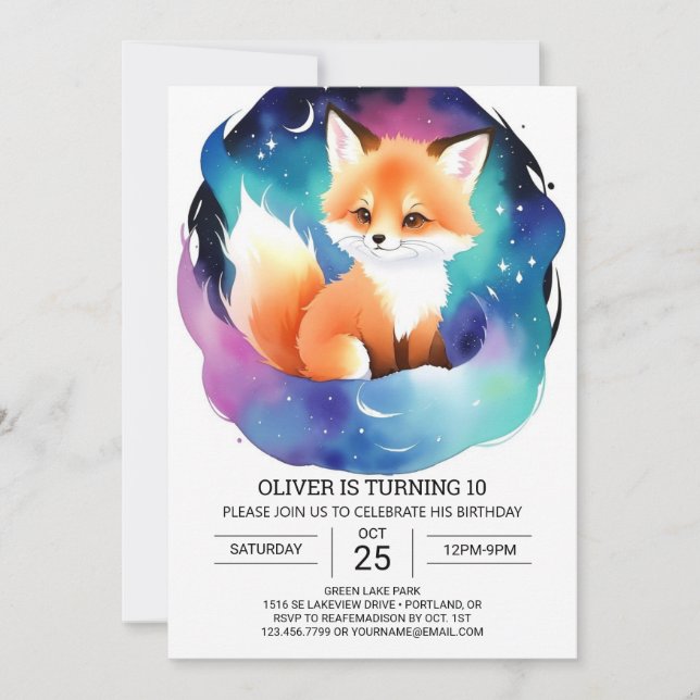 Invitación Fiesta de Cumpleaños Digital Fox Adventure (Anverso)