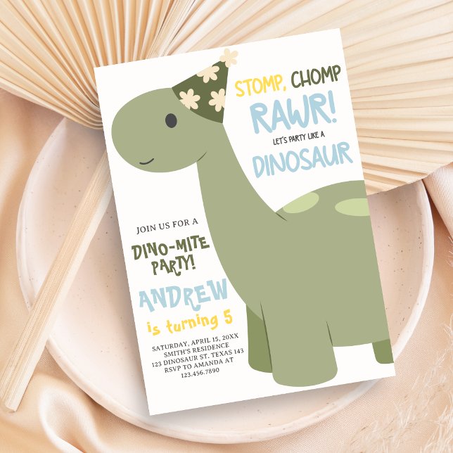 Invitación Fiesta de cumpleaños Dinosaur Stomp Chomp Rawr (Dinosaur Birthday Party Invitation)