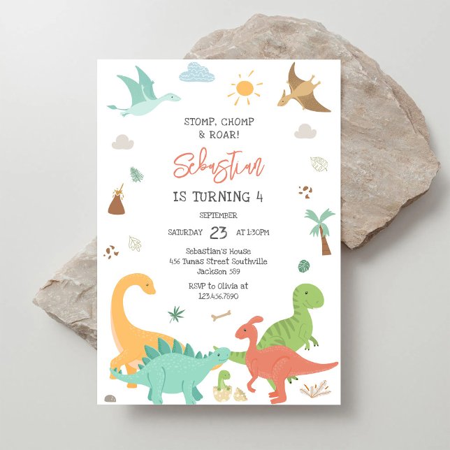 Invitación Fiesta de cumpleaños Dinosaur Stomp Chomp Roar  (Subido por el creador)