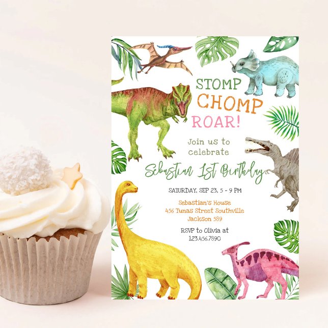 Invitación Fiesta de cumpleaños Dinosaur Stomp Chomp Roar  (Subido por el creador)
