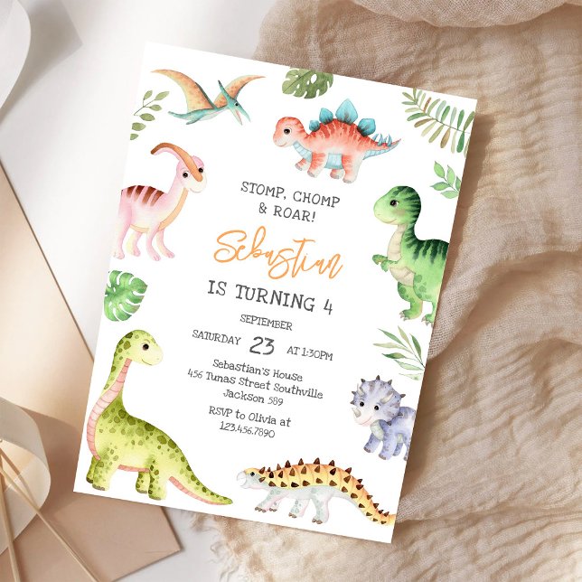 Invitación Fiesta de cumpleaños Dinosaurio Pisotea Mastica Ru (Subido por el creador)