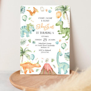 Invitación Fiesta de cumpleaños Dinosaurio Pisotea Mastica Ru