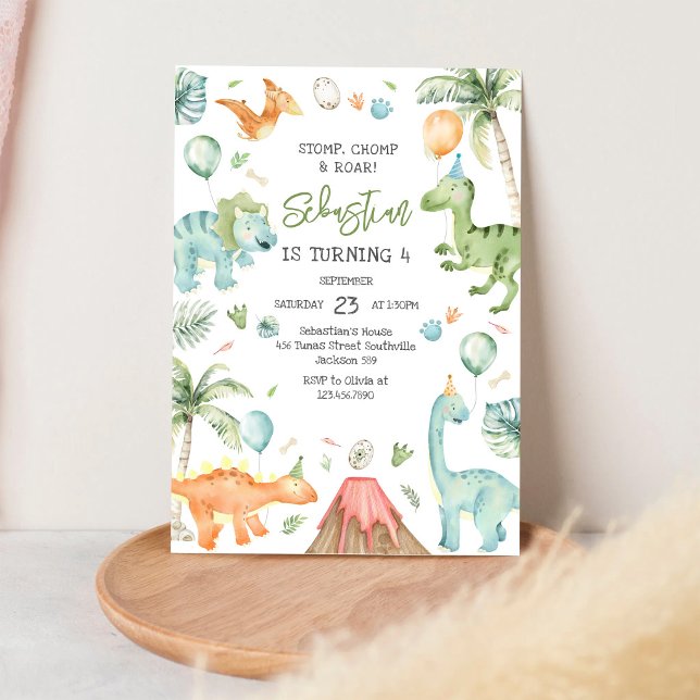 Invitación Fiesta de cumpleaños Dinosaurio Pisotón Mordisco R (Subido por el creador)