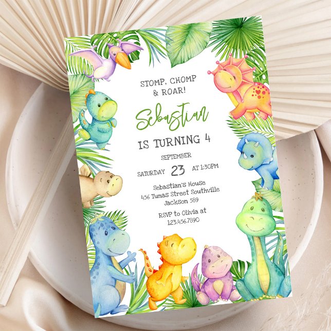 Invitación Fiesta de cumpleaños Dinosaurio Pisotón Mordisco R (Subido por el creador)