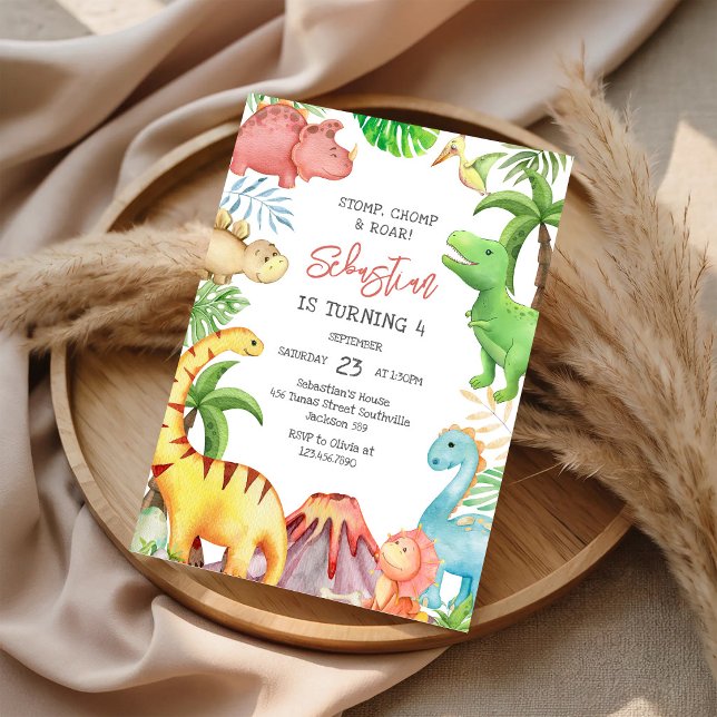 Invitación Fiesta de cumpleaños Dinosaurio Pisotón Mordisco R (Subido por el creador)