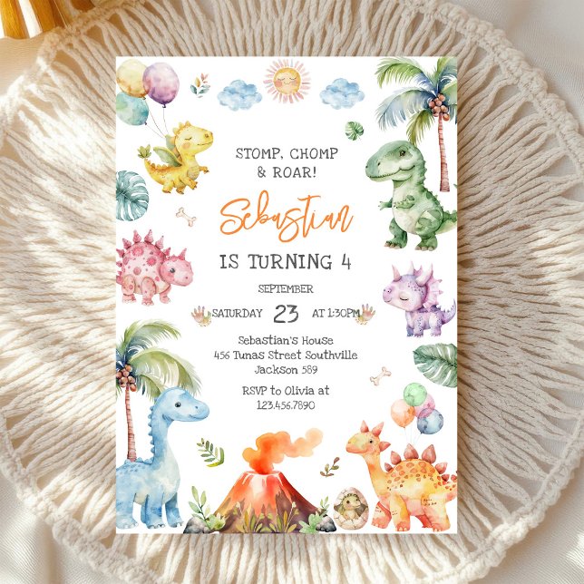 Invitación Fiesta de cumpleaños Dinosaurio Pisotón Mordisco R (Subido por el creador)