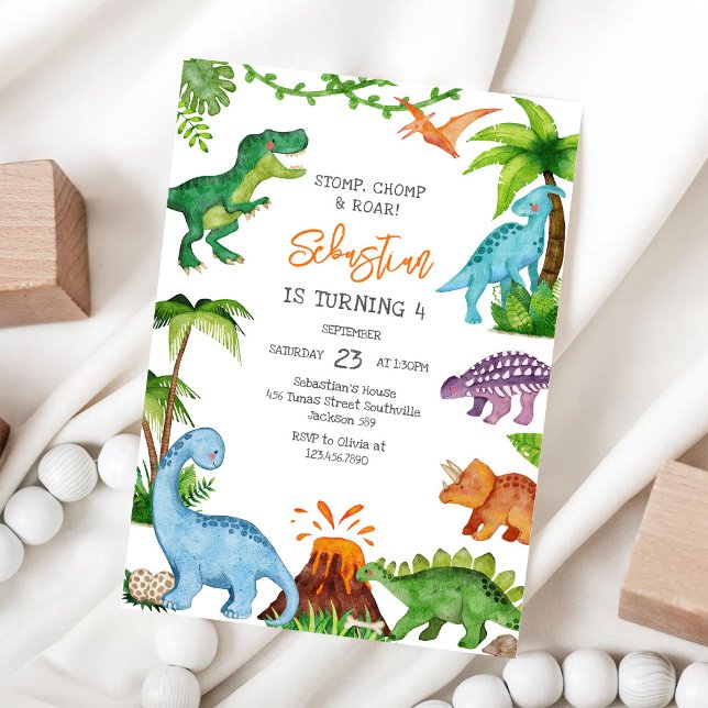 Invitación Fiesta de cumpleaños Dinosaurio Pisotón Mordisco R (Subido por el creador)