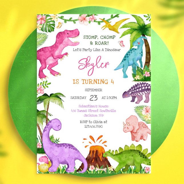 Invitación Fiesta de cumpleaños Dinosaurio Pisotón Mordisco R (Subido por el creador)