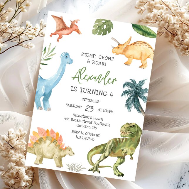 Invitación Fiesta de cumpleaños Dinosaurio Pisotón Mordisco R (Subido por el creador)