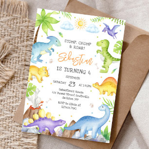 Invitación Fiesta de cumpleaños Dinosaurio Pisotón Mordisco R