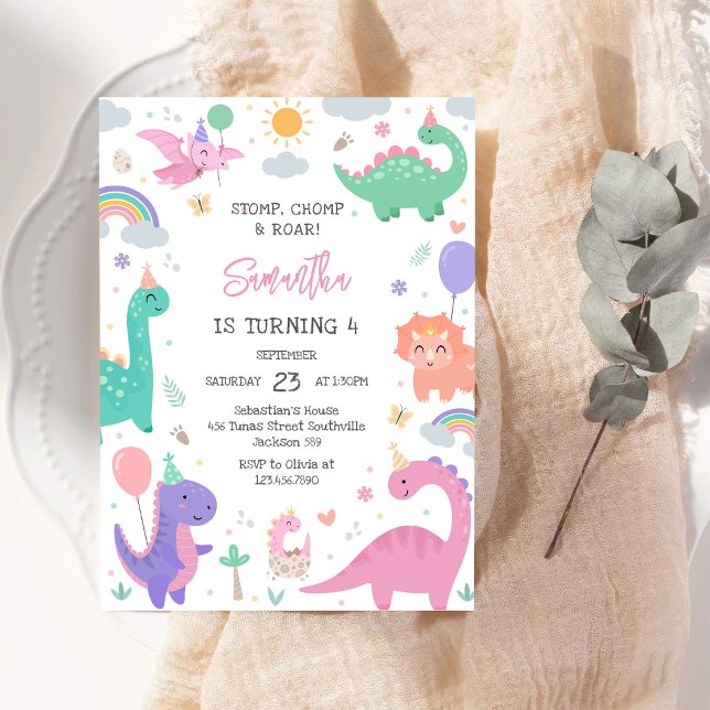 Invitación Fiesta de cumpleaños Dinosaurio Pisotón Mordisco R (Subido por el creador)