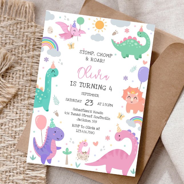 Invitación Fiesta de cumpleaños Dinosaurio Pisotón Mordisco R (Subido por el creador)