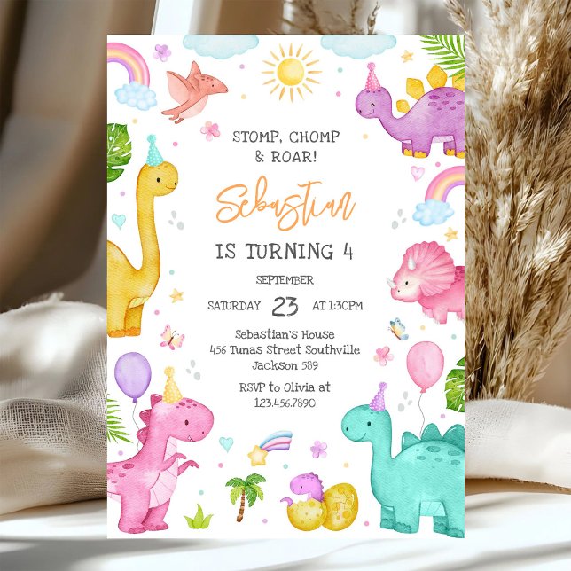 Invitación Fiesta de cumpleaños Dinosaurio Pisotón Mordisco R (Subido por el creador)