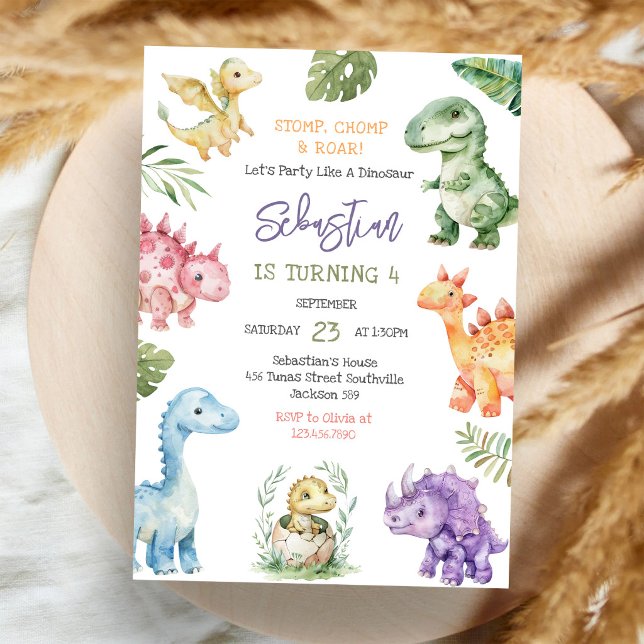 Invitación Fiesta de cumpleaños Dinosaurio Pisotón Mordisco R (Subido por el creador)