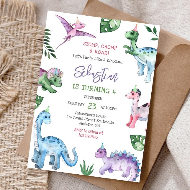 Invitación Fiesta de cumpleaños Dinosaurio Pisotón Mordisco R (Subido por el creador)