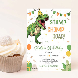 Invitación Fiesta de cumpleaños Dinosaurio Pisotón Mordisco R