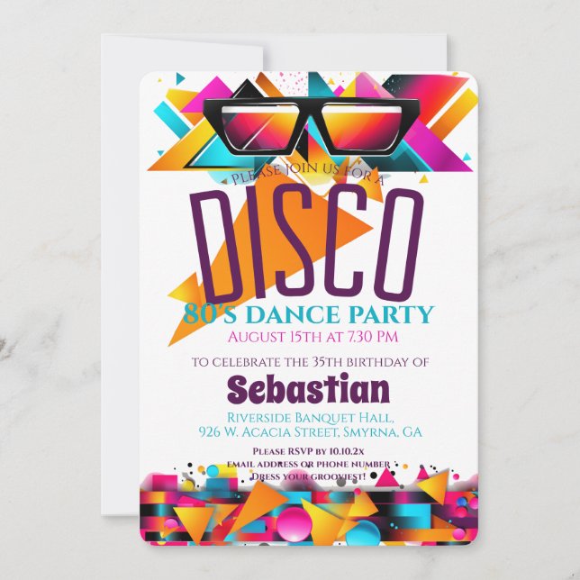 Invitación Fiesta de cumpleaños Disco (Anverso)