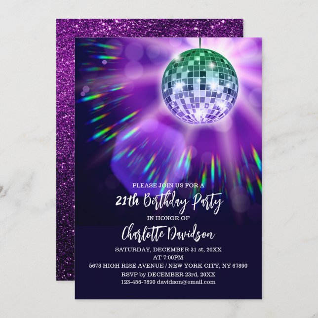 Invitación Fiesta de cumpleaños Disco 21 (Anverso / Reverso)