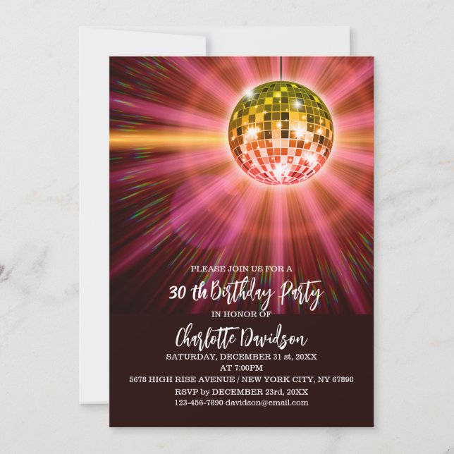 Invitación Fiesta de cumpleaños Disco 30 (Anverso)