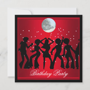 Invitación Fiesta de Cumpleaños Disco 70's Rojo retro 2