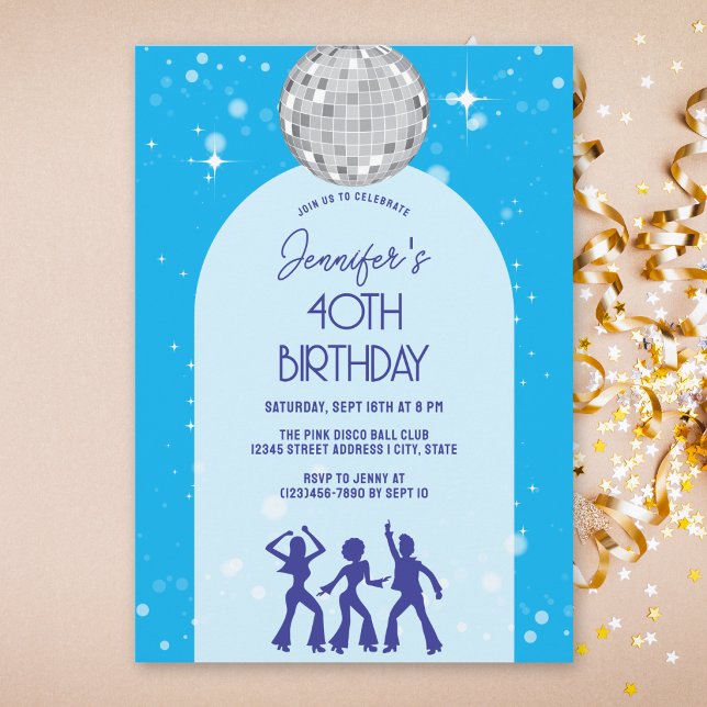 Invitación Fiesta de cumpleaños Disco Azul Retro 70s 80s (Subido por el creador)