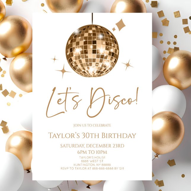 Invitación Fiesta de cumpleaños disco de oro Let's Disco (Subido por el creador)