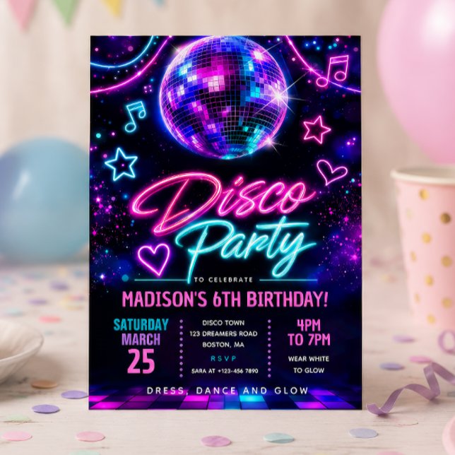 Invitación Fiesta de Cumpleaños Disco Glow (Subido por el creador)