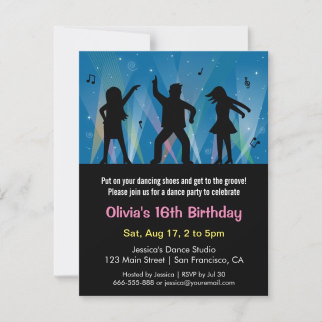Invitación Fiesta de Cumpleaños Disco para Adolescentes Elega (Anverso)