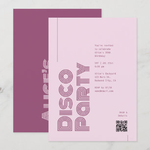 Invitación Fiesta de Cumpleaños Disco Rosa Retro