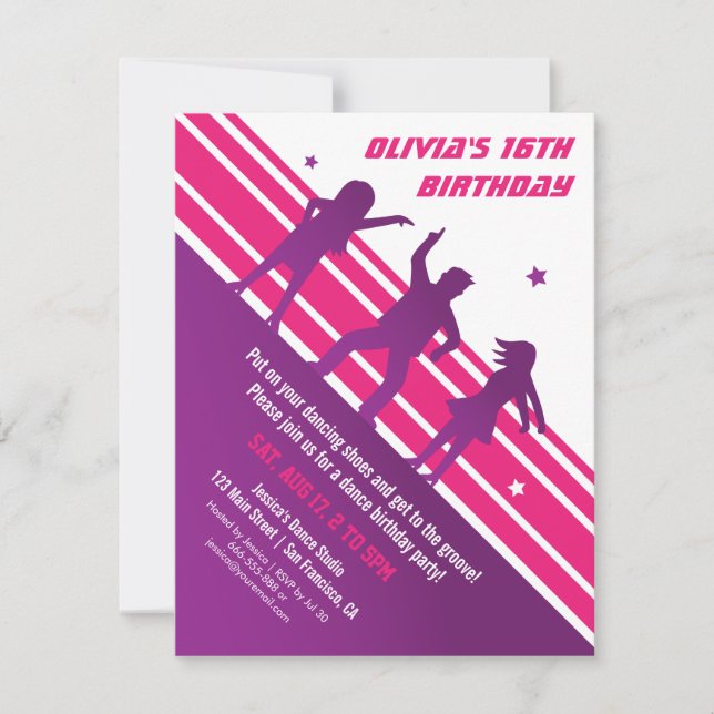 Invitación Fiesta de Cumpleaños Discoteca Adolescente Minimal (Anverso)